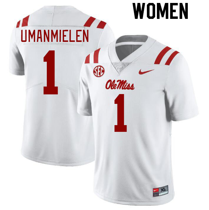 Women #1 Princely Umanmielen Ole Miss Rebels College Football Jerseys Stitched-White